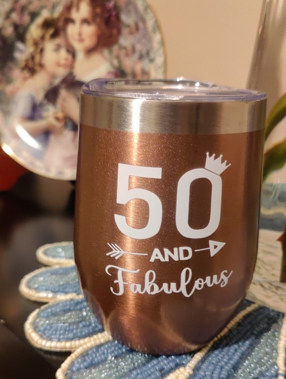 50 and Fabulous Rose Gold Party Tumbler. New Without Tag.